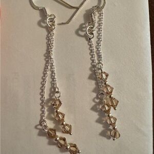 Silver and Tan Dangle Earrings